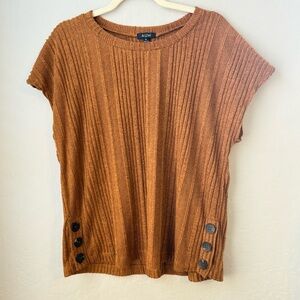 XL AUW Short Sleeve Ribbed Knit‎ Top - Brown